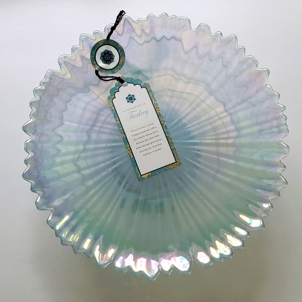 Carnival Glass Pedestal Cake Dish Made in Turkey